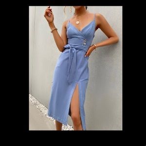 Blue dress with decoration buttons and pockets